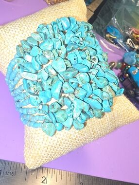 Turquoise Chip Memory Wire Bracelet - Women Jewelry